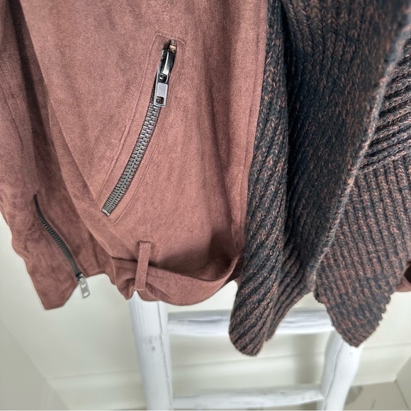 Lush Women’s Draped Faux Suede and Sweater Brown Open Front Moto Jacket Sz L - Picture 9 of 16